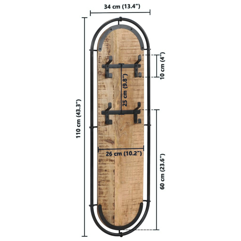 2-Set Wandgarderoben mit 4 Haken Mangoholz