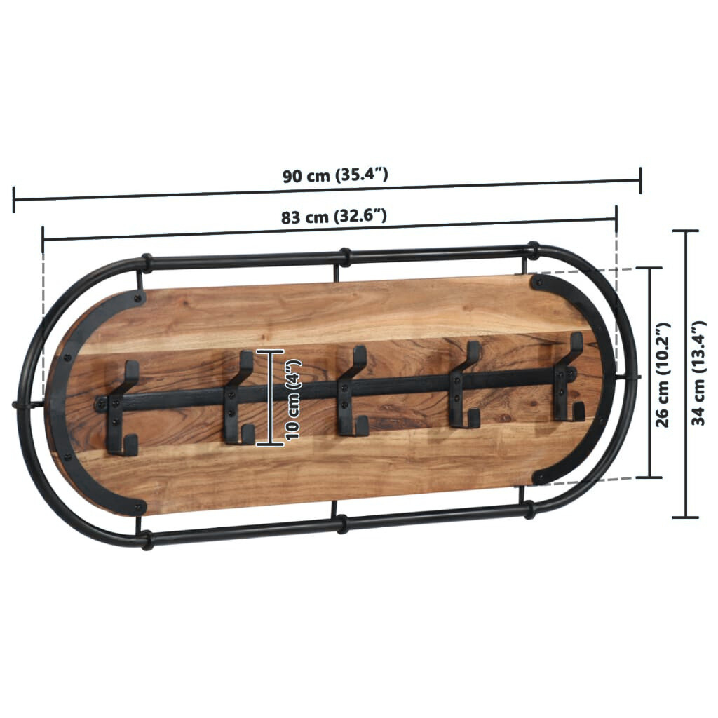 Wandgarderobe mit 5 Haken Akazienholz