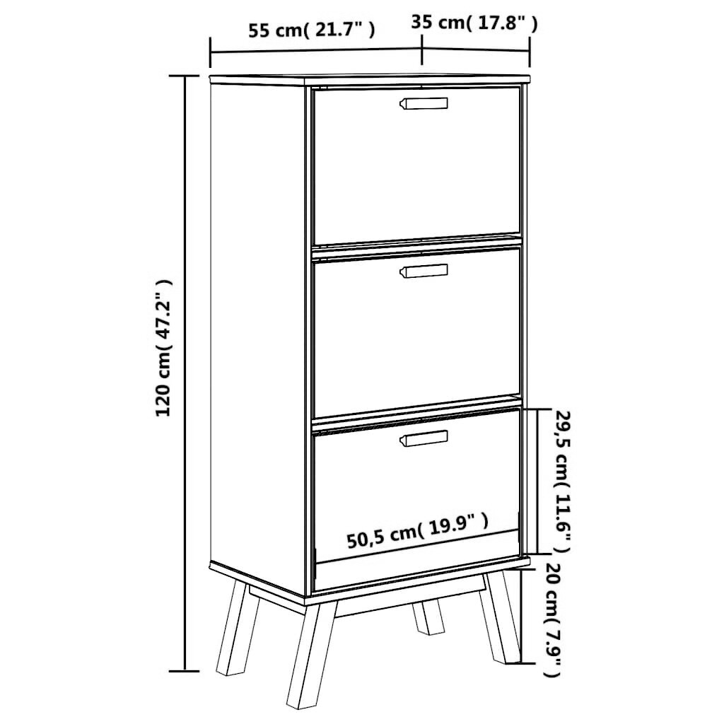 Schuhschrank 55x35x120cm Kiefernholz