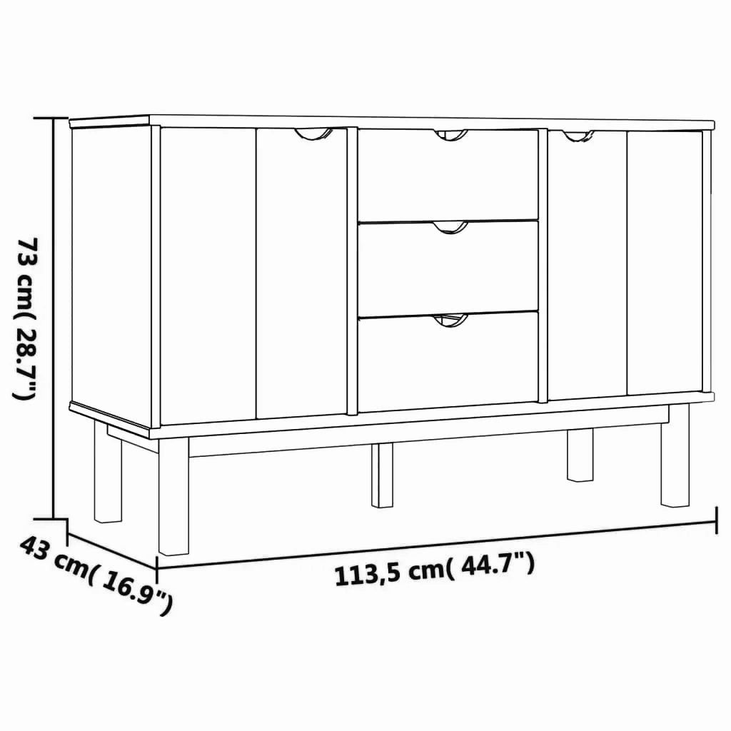 Sideboard 113,5x43x73 cm Massives Kiefernholz