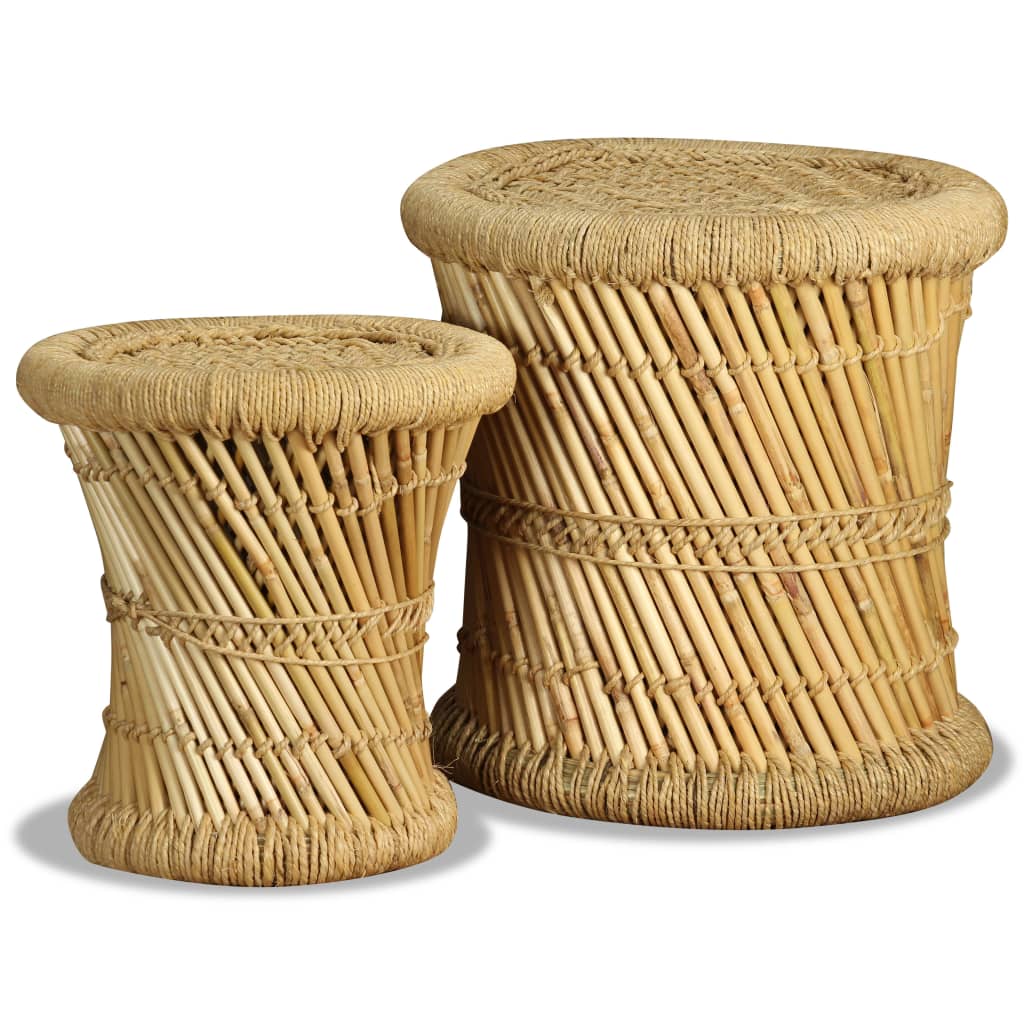 2er-Set Hocker Bambus & Jute