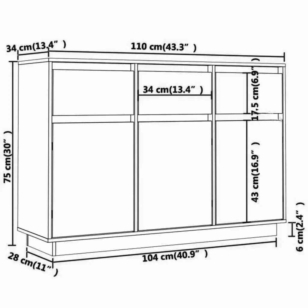 Sideboard 110x34x75 cm Massives Kiefernholz