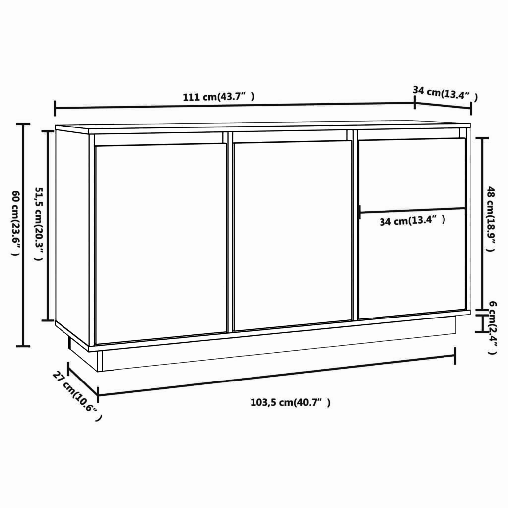 Sideboard 111x34x60 cm Massives Kiefernholz