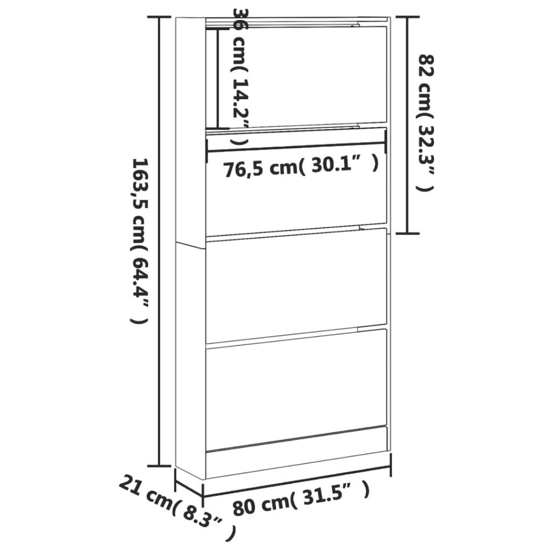 Schuhschrank mit 4 Klappen 80x21x163,5 cm