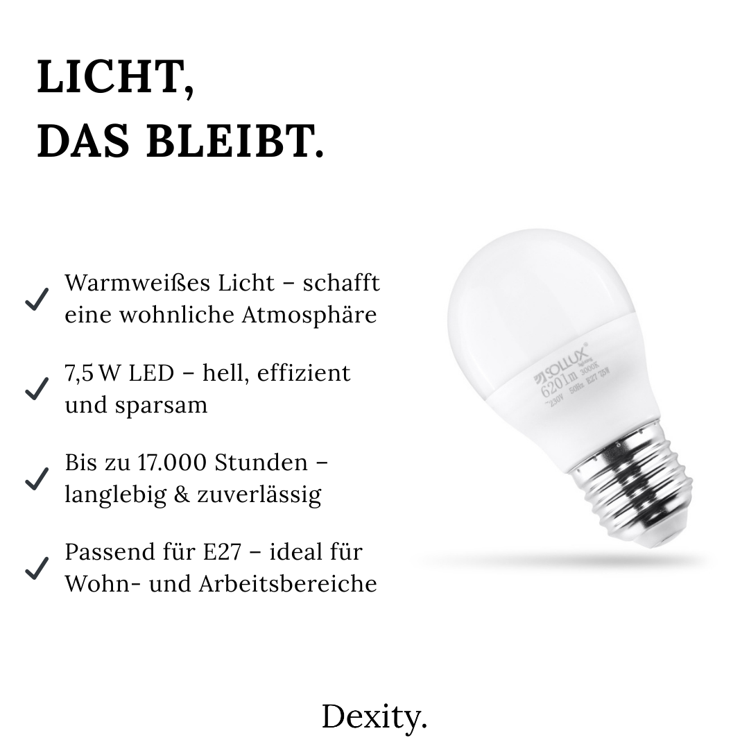 LED-Glühbirne E27 – 7,5W, 3000K, 620lm