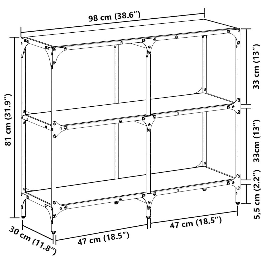 Konsolentisch mit Glasplatte Schwarz 98x30x81 cm