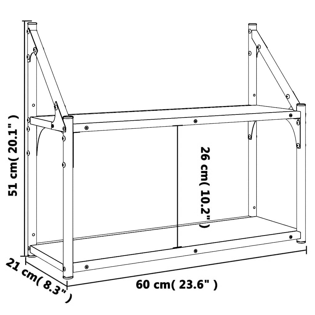 Wandregal 2 Fächer 60x21x51 cm