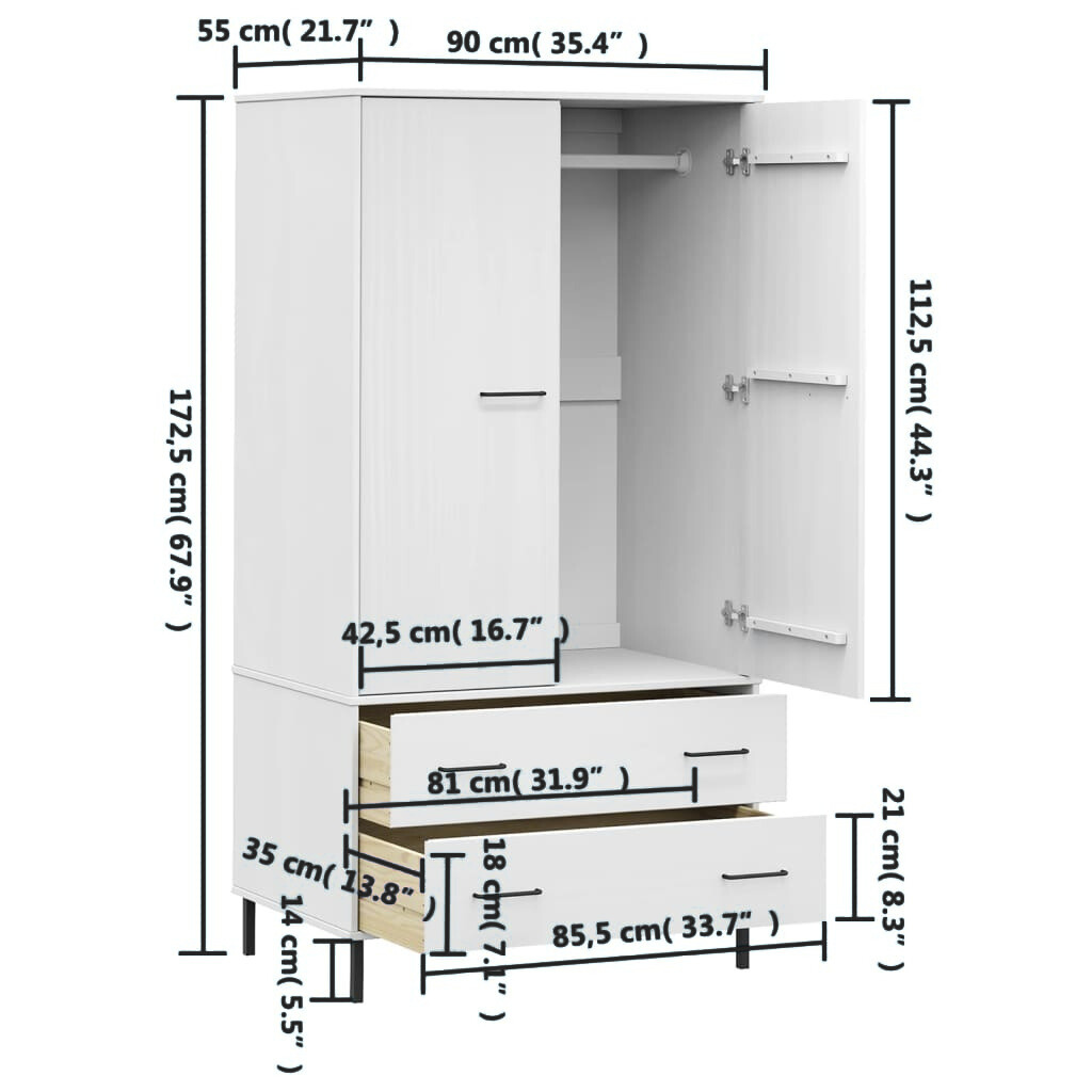 Kleiderschrank 90x55x172,5cm Kiefernholz