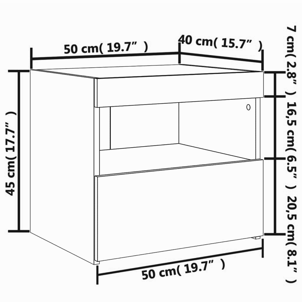 Nachttisch mit LED-Leuchten 50x40x45 cm