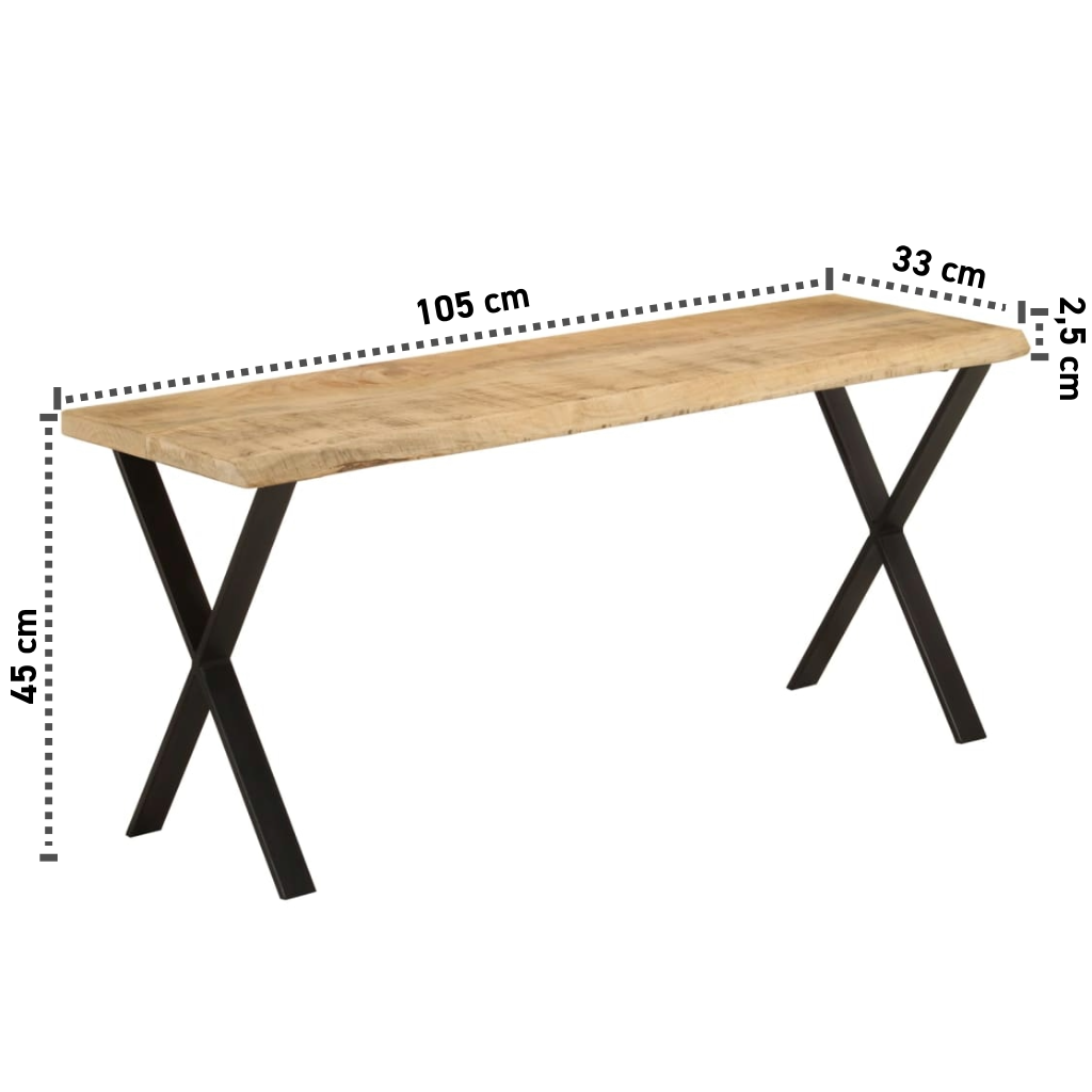 Sitzbank aus Mangoholz mit Baumkante 105 cm