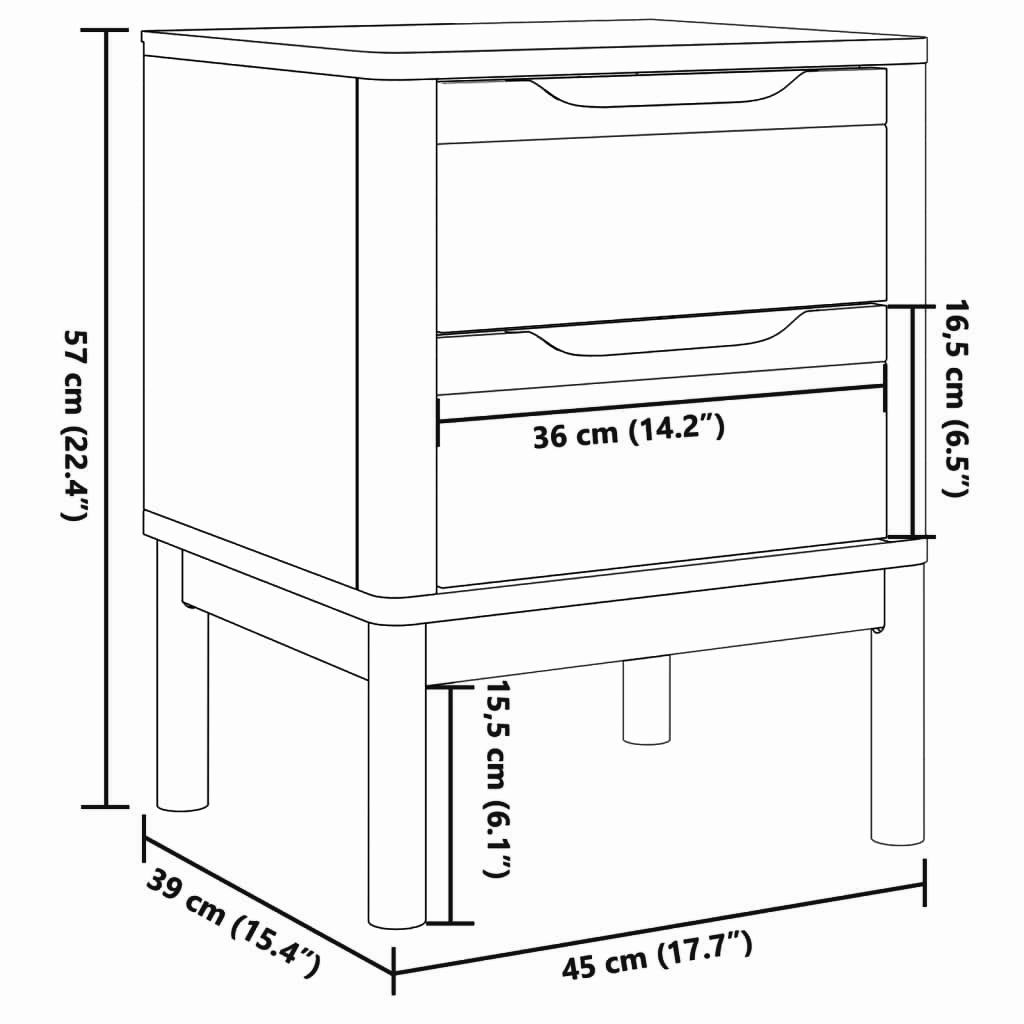 Nachttisch 45x39x57 cm Massives Kiefernholz