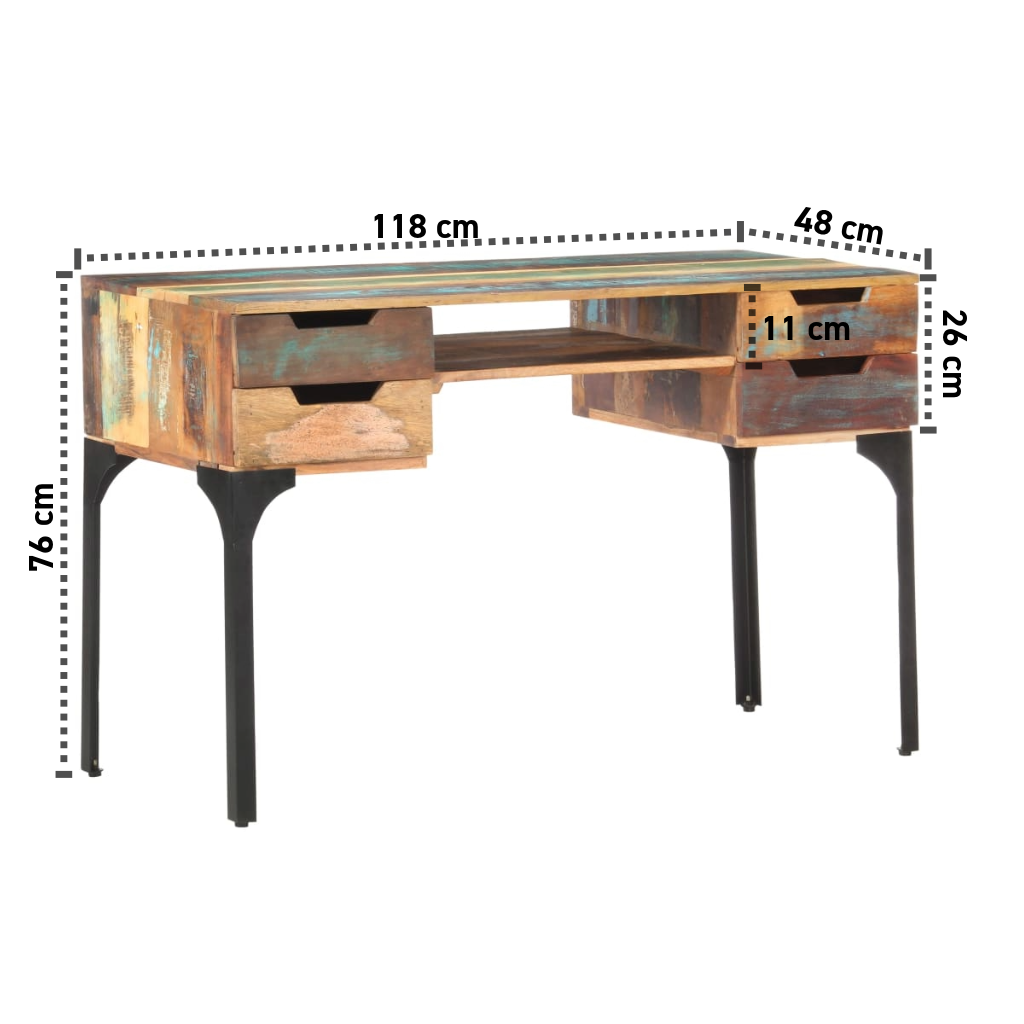 Recycelter Schreibtisch 118x48x75 cm