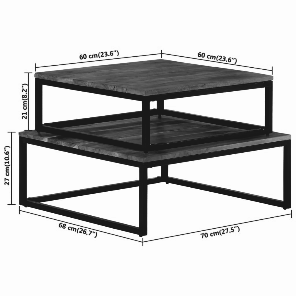 2er-Set Couchtische Massivholz