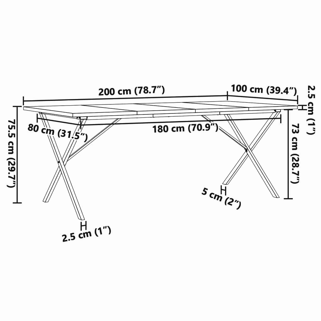 Esstisch 200x100x75,5 cm Massives Kiefernholz