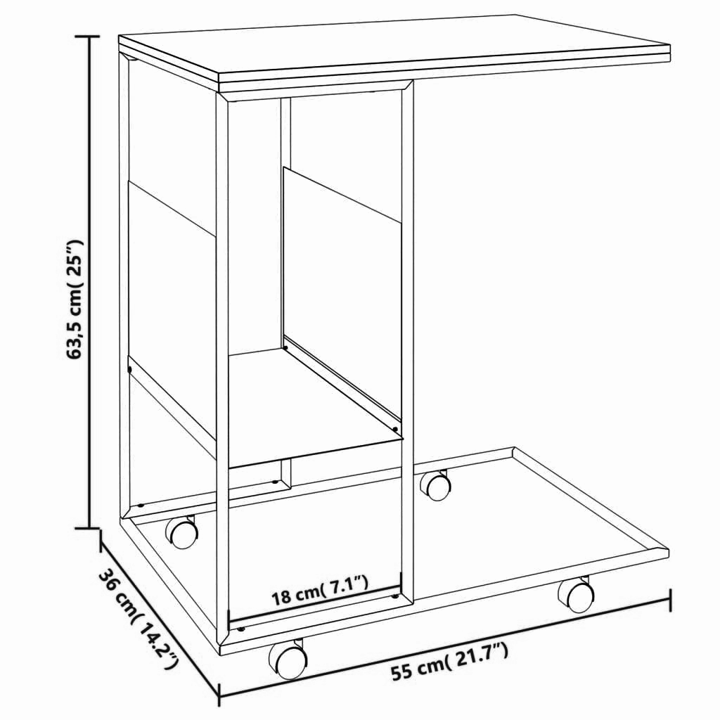 Beistelltisch mit Rollen 55x36x63,5 cm