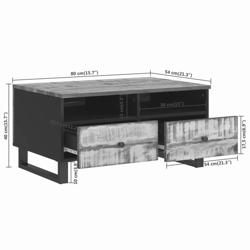 Recycelter Couchtisch 80x54x40 cm