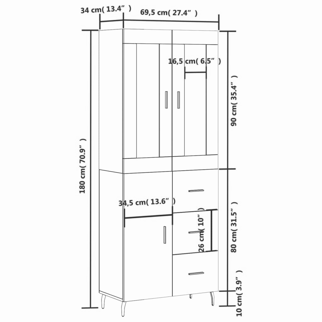 Highboard 69,5x34x180 cm