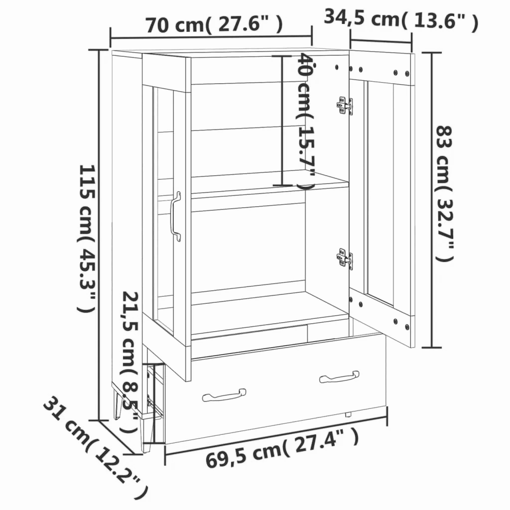 Highboard 70x31x115 cm