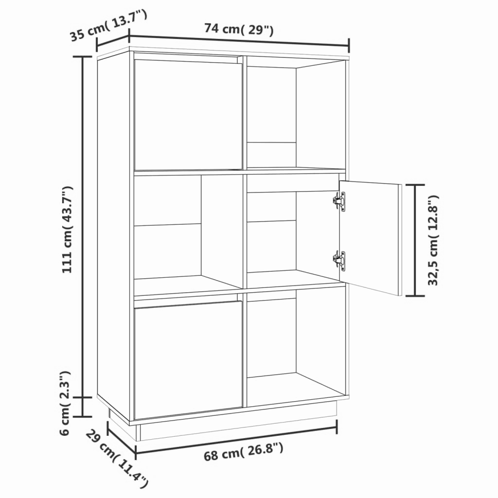 Highboard 74x35x117 cm Massives Kiefernholz