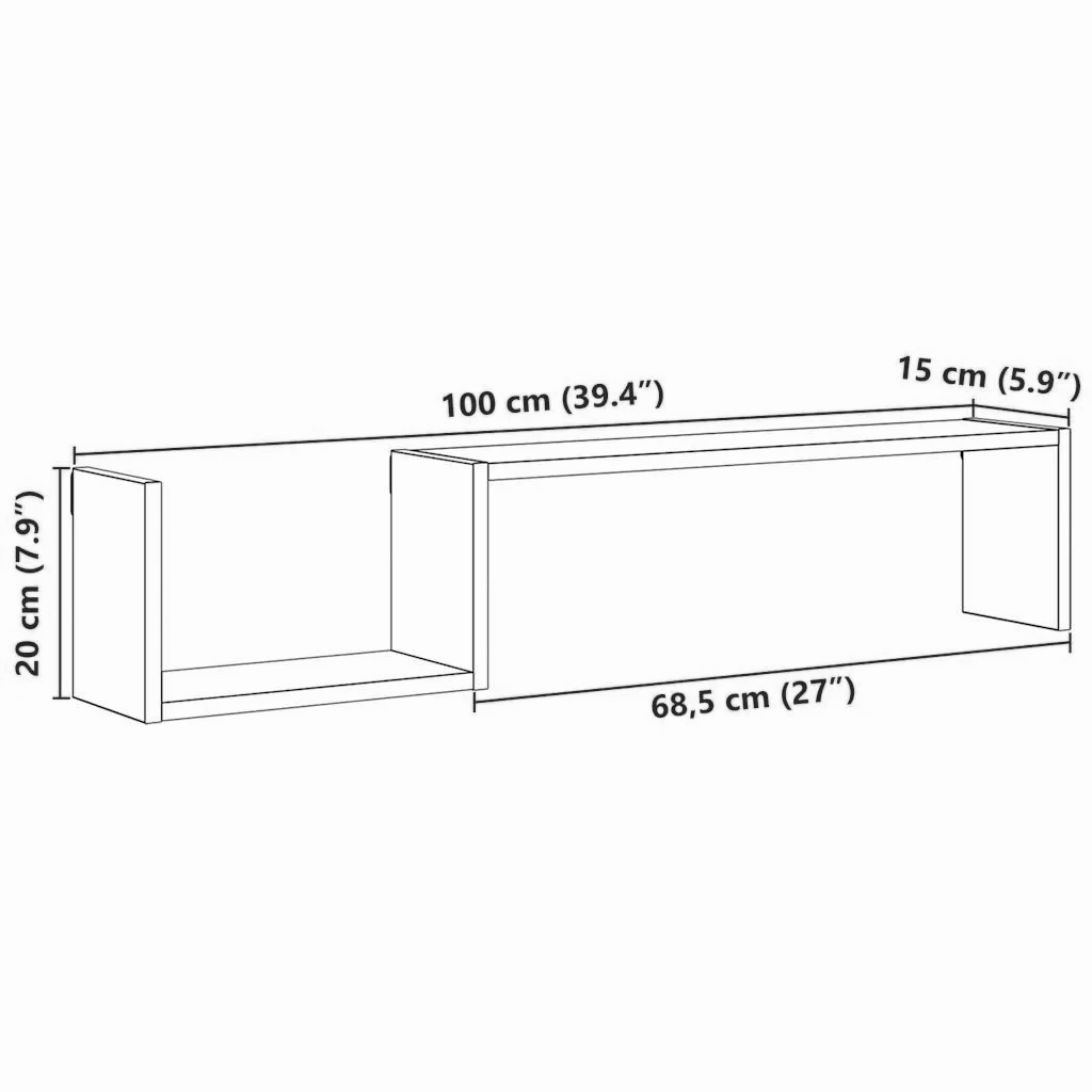 2er-Set Wandregale Schwarz 100x15x20 cm