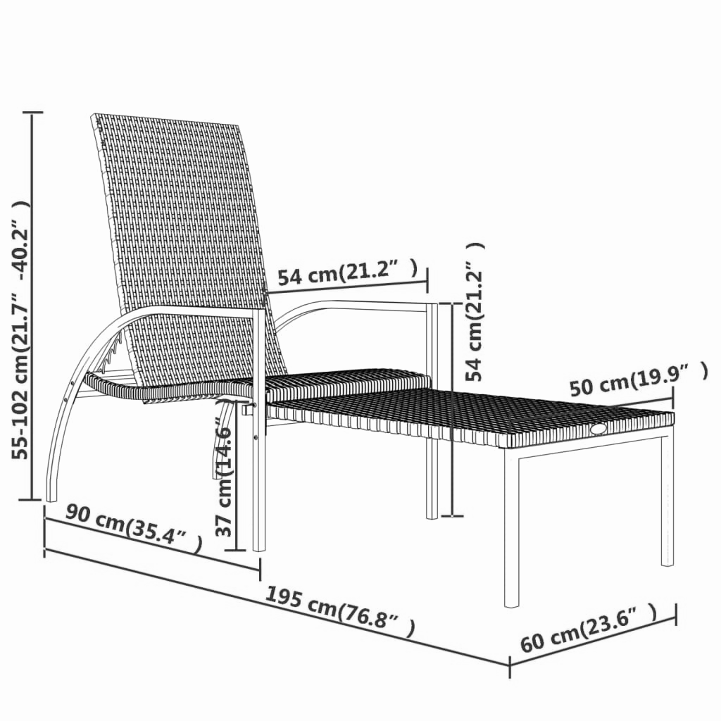 Sonnenliege mit Fußhocker Schwarz 195x60x(55-102) cm