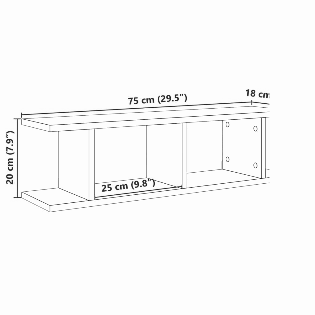 2er-Set Wandregale 75x18x20 cm