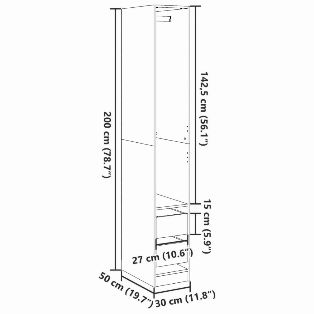 Kleiderschrank Artisan-Eiche 30x50x200 cm