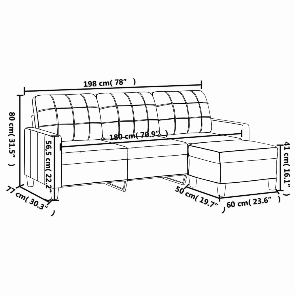 3-Sitzer Sofa mit Hocker 180 cm