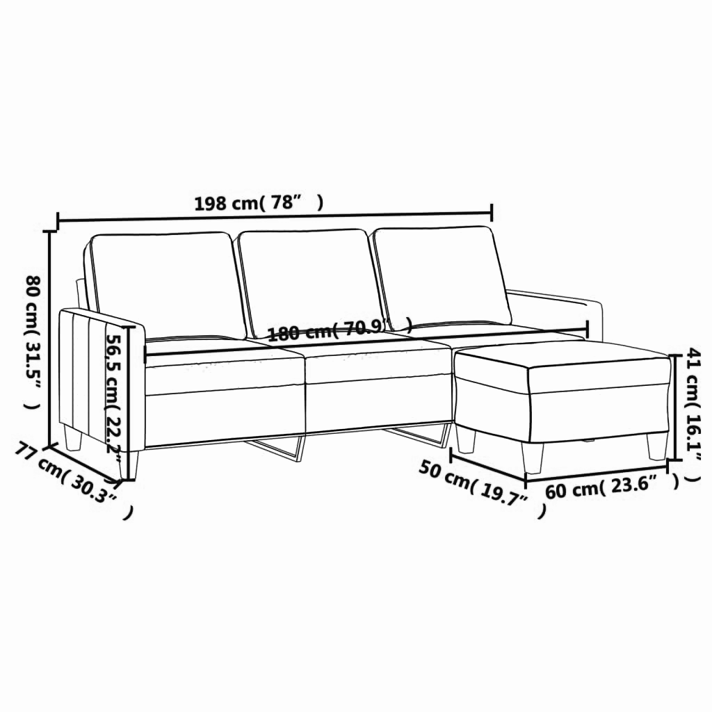 3-Sitzer Sofa mit Hocker 180 cm