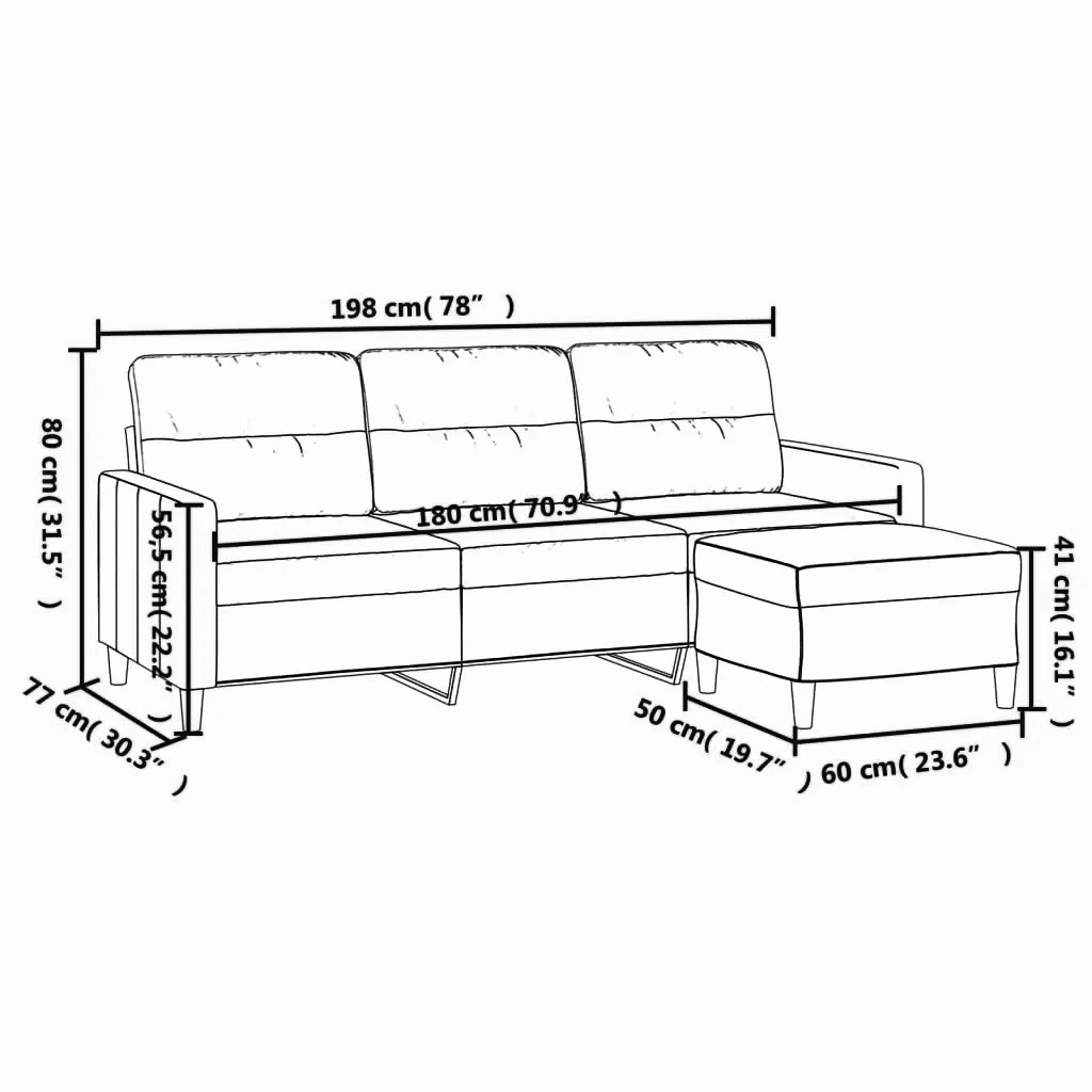 3-Sitzer Sofa mit Hocker 180 cm