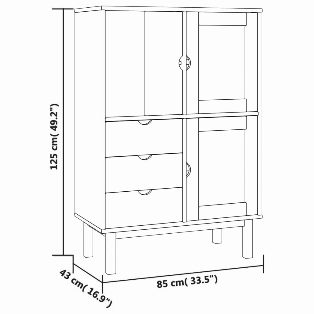 Highboard 85x43x125 cm Massives Kiefernholz