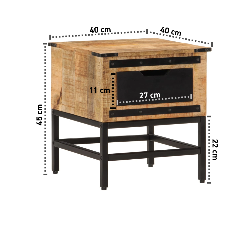 Nachttisch 40x40x45 cm Massives Mangoholz