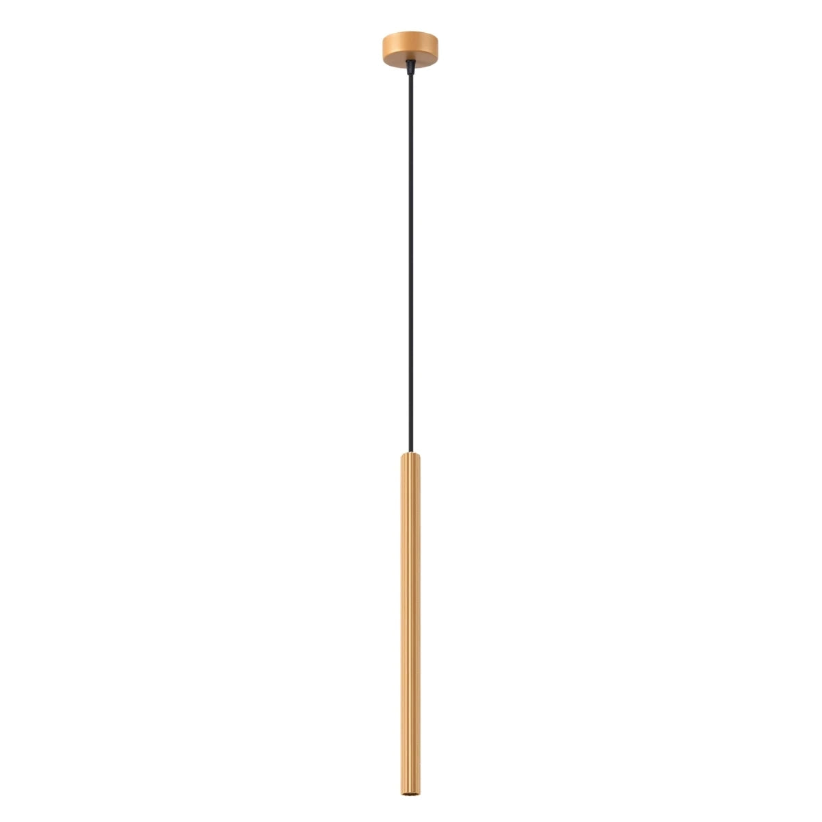 Pendelleuchte CORA 1 in Gold – elegante Hängeleuchte mit geriffeltem Aluminiumgehäuse und feinem Textilkabel für modernes Interior.