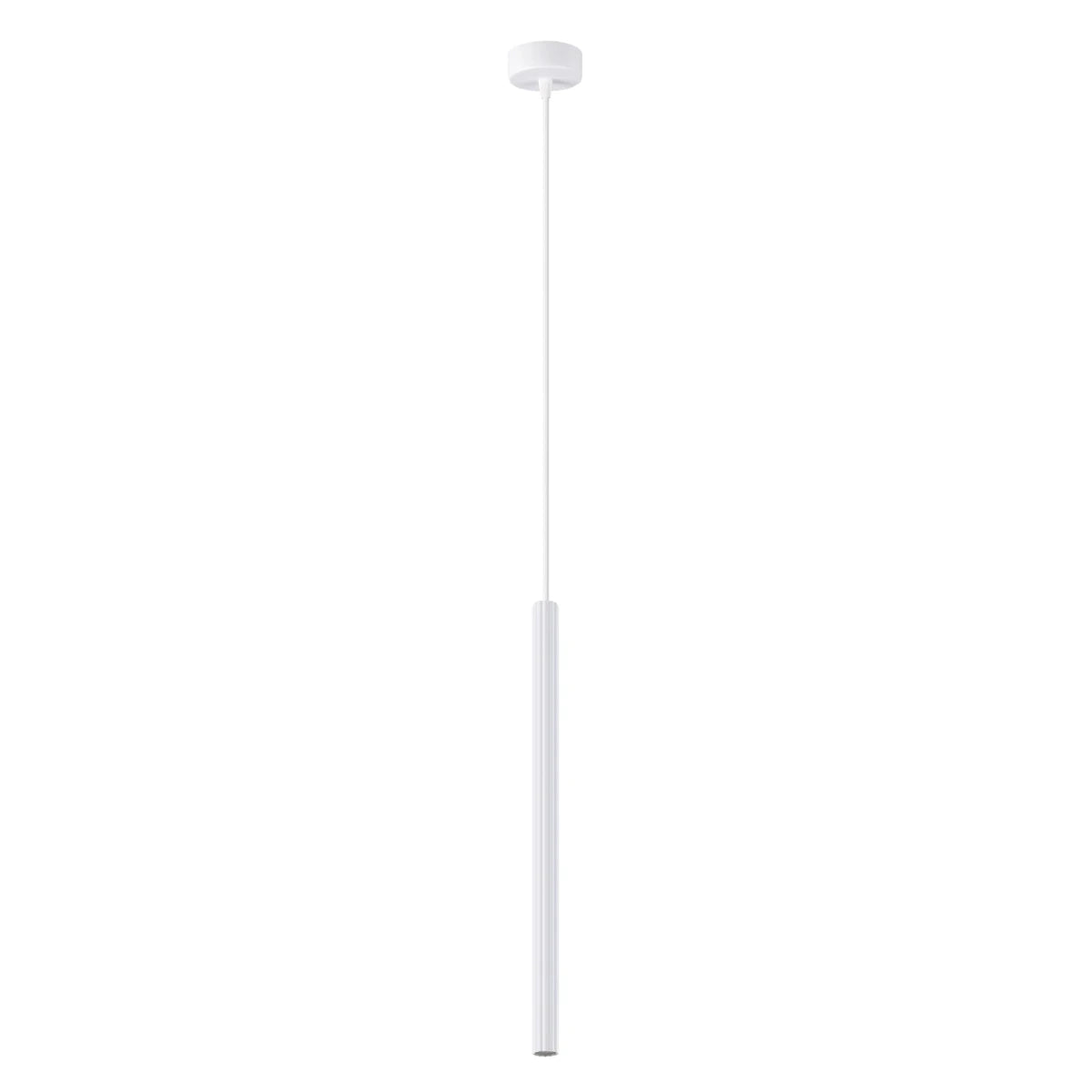 Pendelleuchte CORA 1 in Weiß – schlanke zylindrische Hängeleuchte aus Aluminium mit geriffelter Oberfläche und minimalistischem Design.