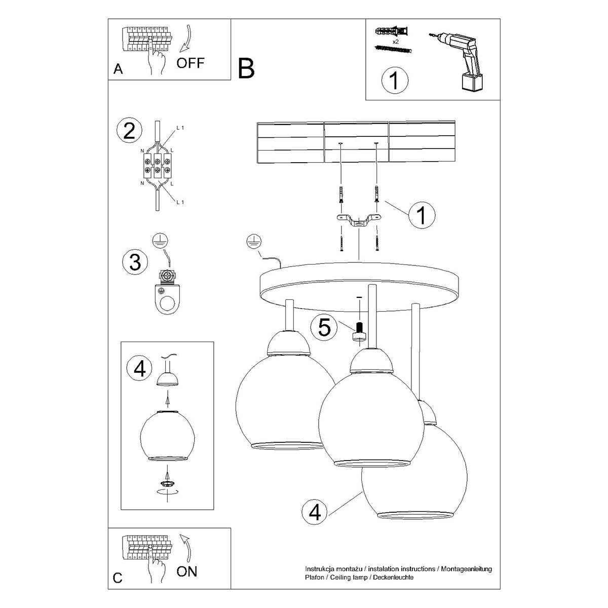 Deckenleuchte „Alino 3“ – Kronleuchter in Schwarz | Dexity Lichtdesign