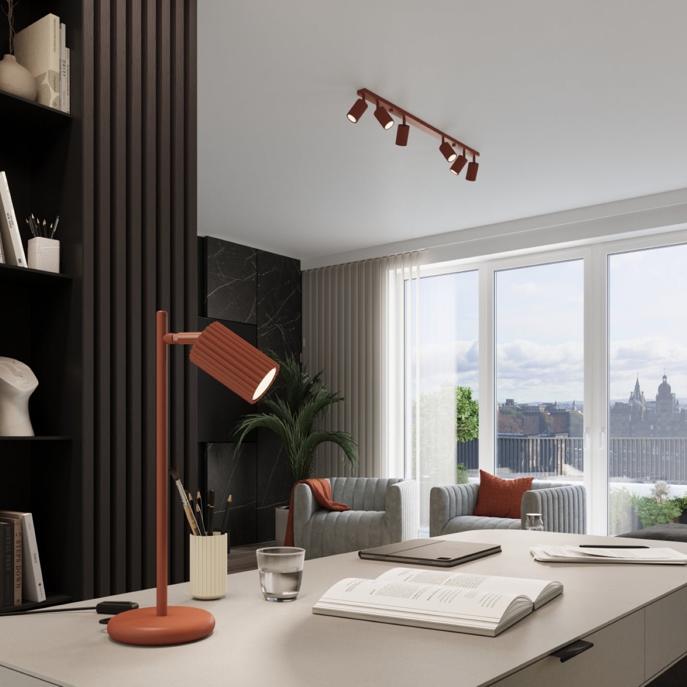 Deckenleuchte "KARBON 6L" – Deckenleuchte in Roter Ocker | Dexity Lichtdesign