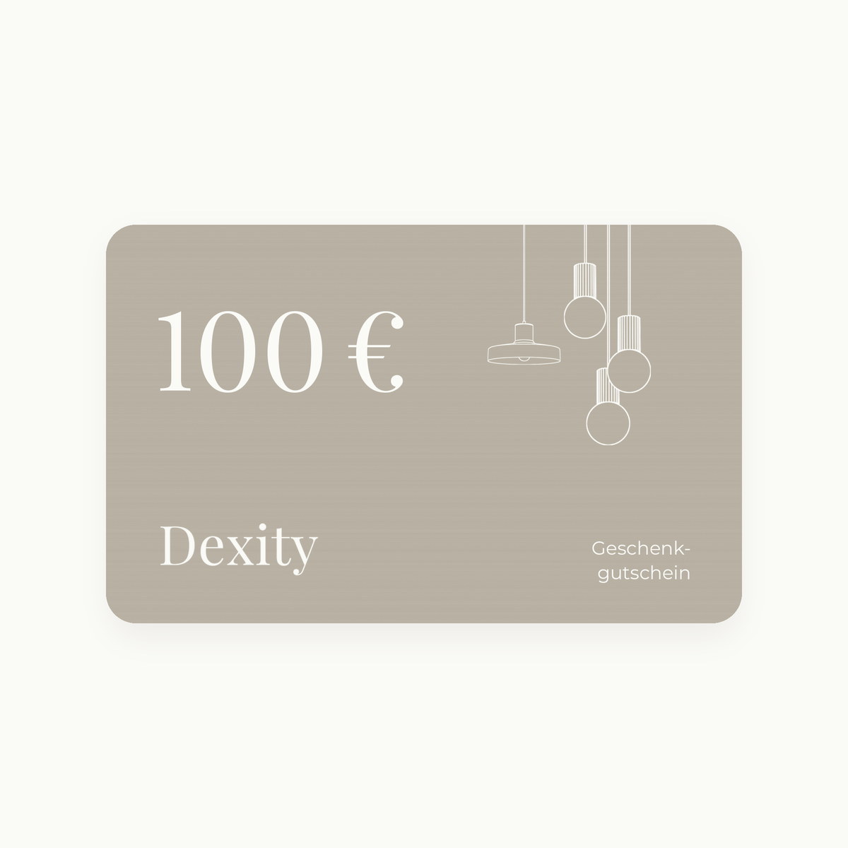 Dexity Geschenkgutschein über 100 € mit Linienskizzen von Pendelleuchten