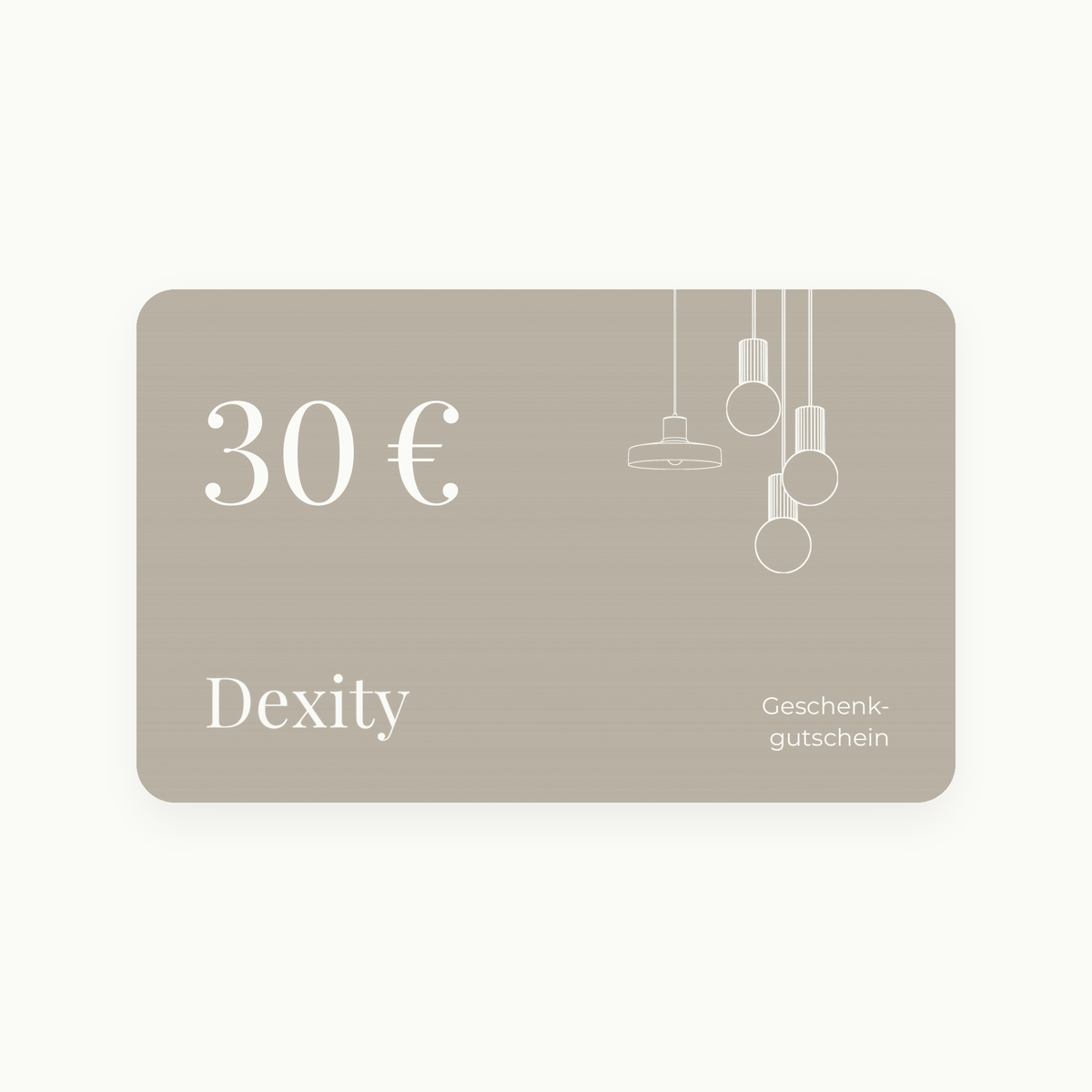 Dexity Geschenkgutschein über 30 € mit Linienskizzen von Pendelleuchten