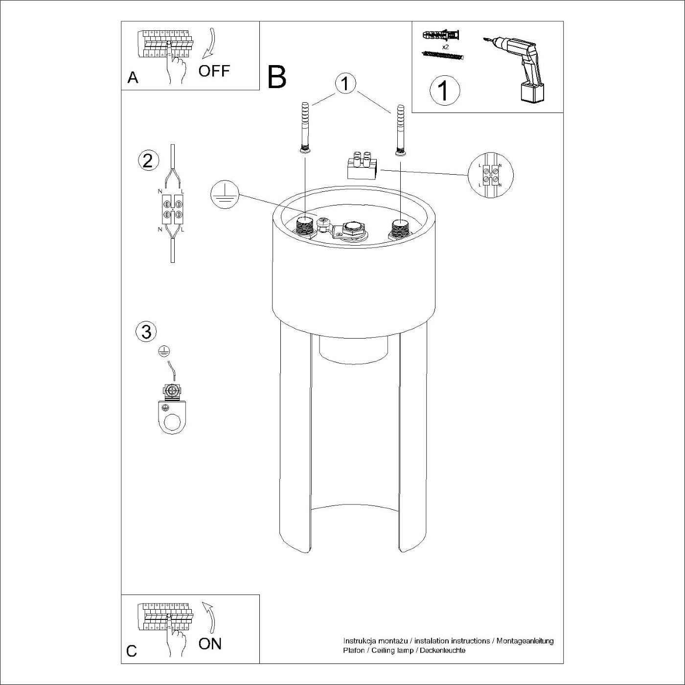 Installationsanleitung der Deckenleuchte FLASH in Weiß – grafische Darstellung der Deckenmontage
