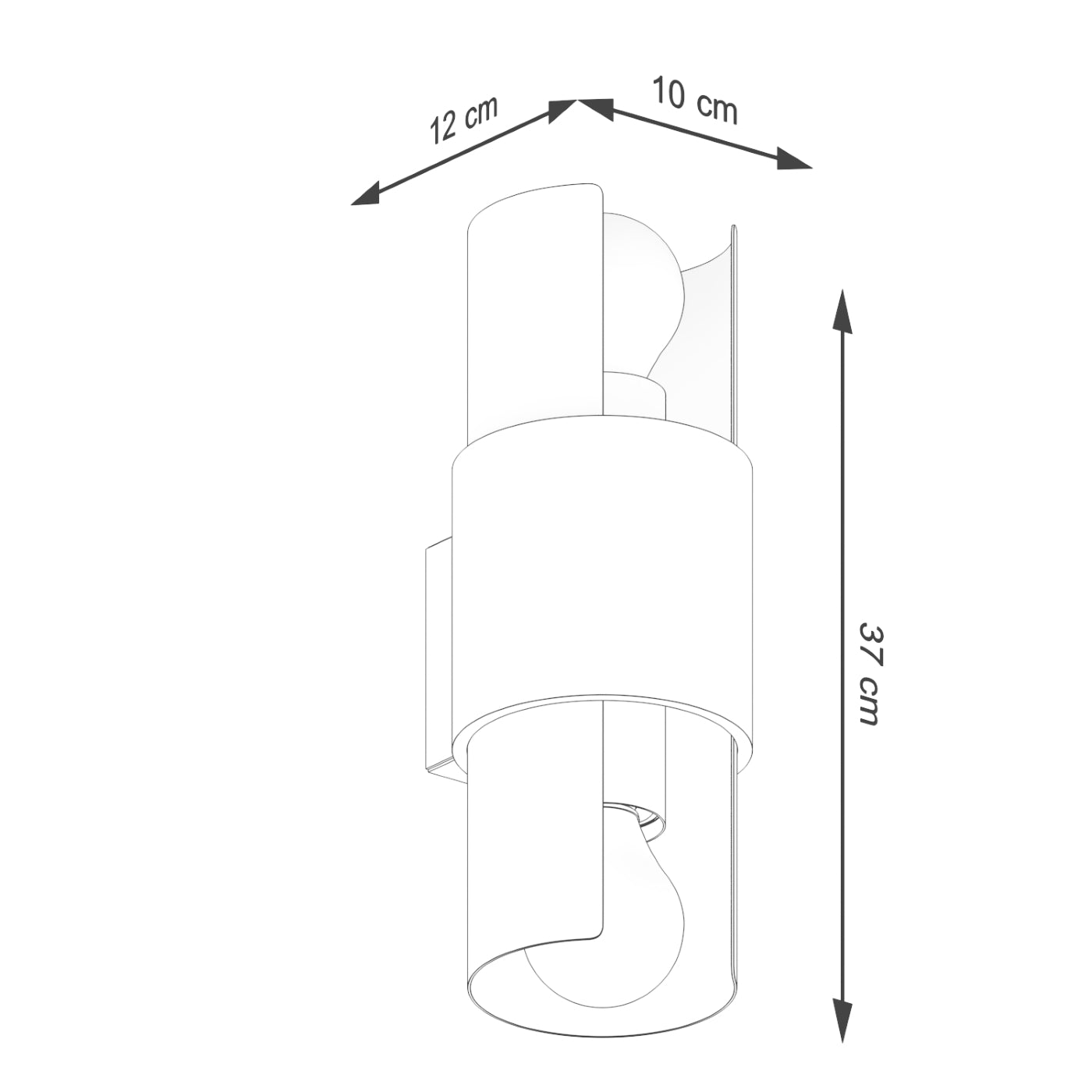 Maßzeichnung der Wandleuchte FLASH in Weiß – Höhe 37 cm, Durchmesser 10 cm