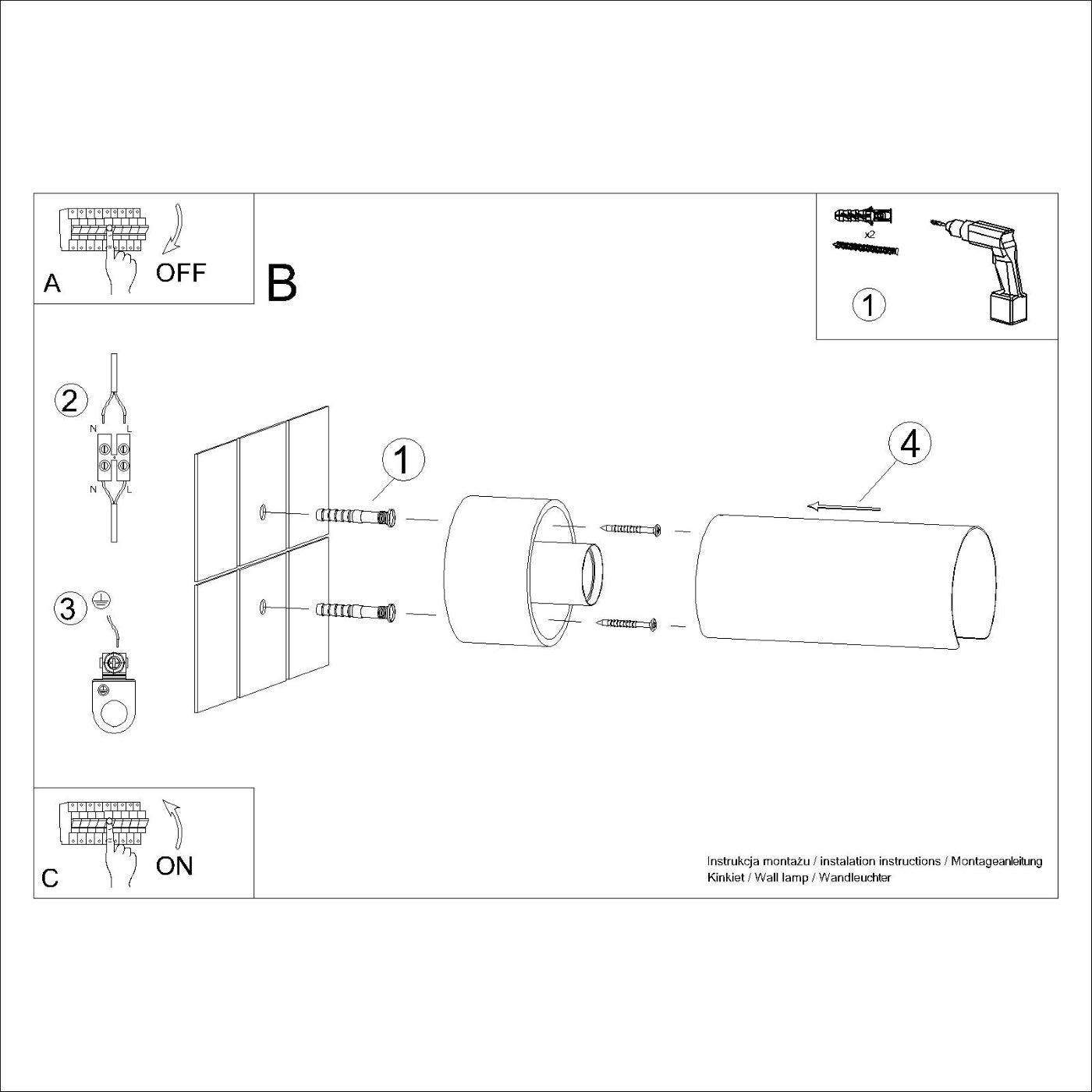 Montageanleitung der Wandleuchte FLASH in Weiß – Schritt-für-Schritt-Darstellung der Wandinstallation