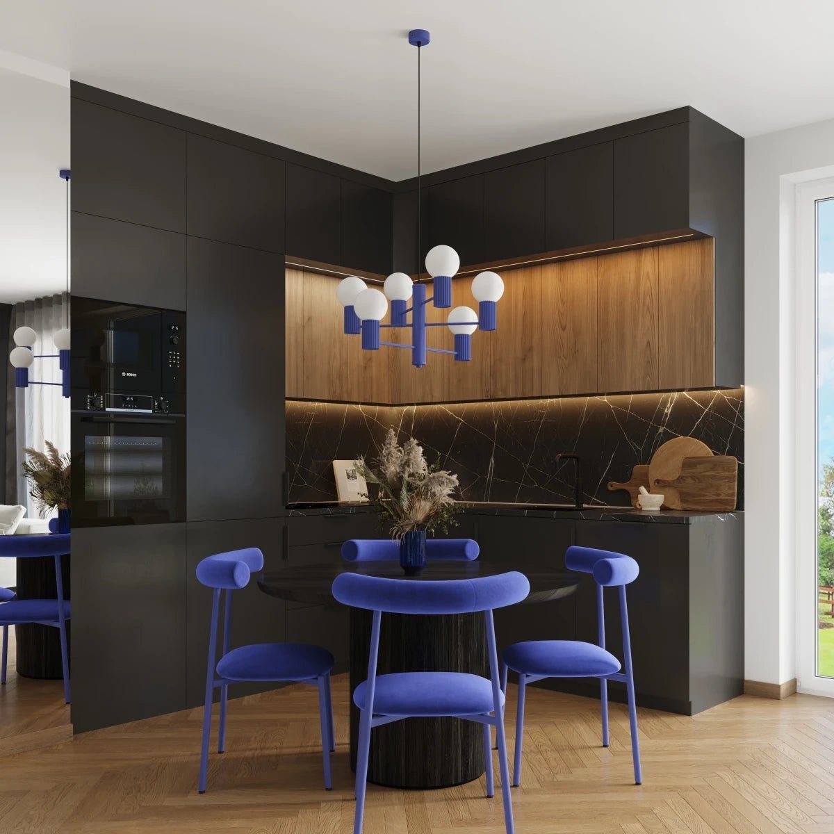 Kronleuchter "HALO 6" – in Ultramarin | Dexity Lichtdesign