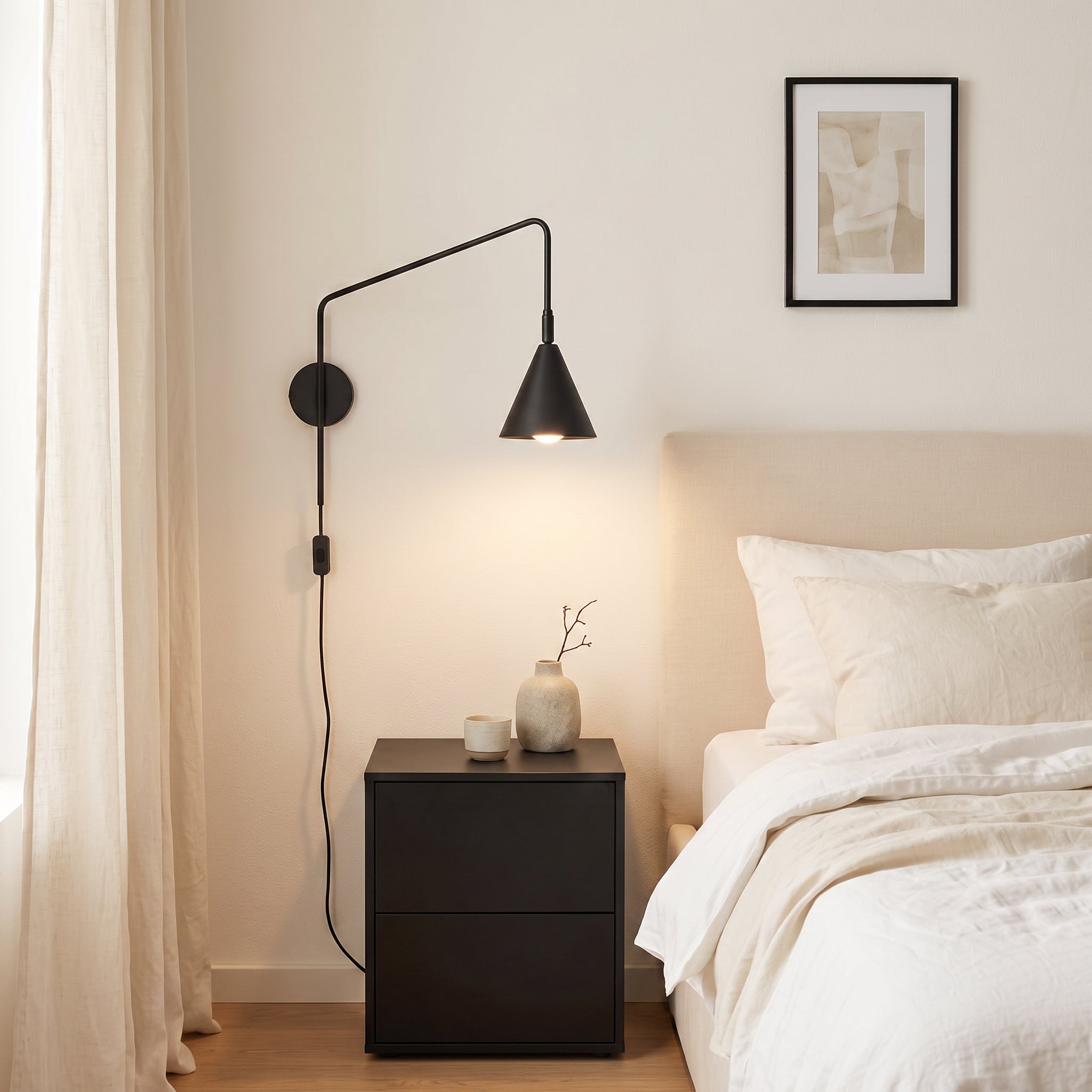 Wandleuchte "NOX" mit Stecker und Kabelschalter