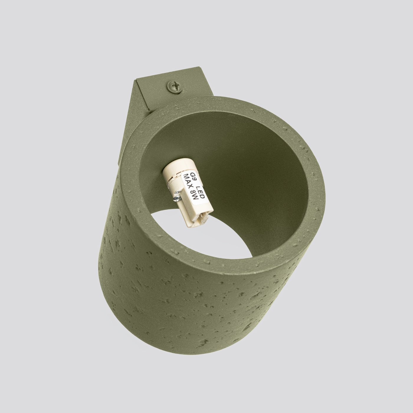Grüne ORBIS Wandleuchte aus Beton mit sichtbarer G9-Fassung und strukturierter Oberfläche