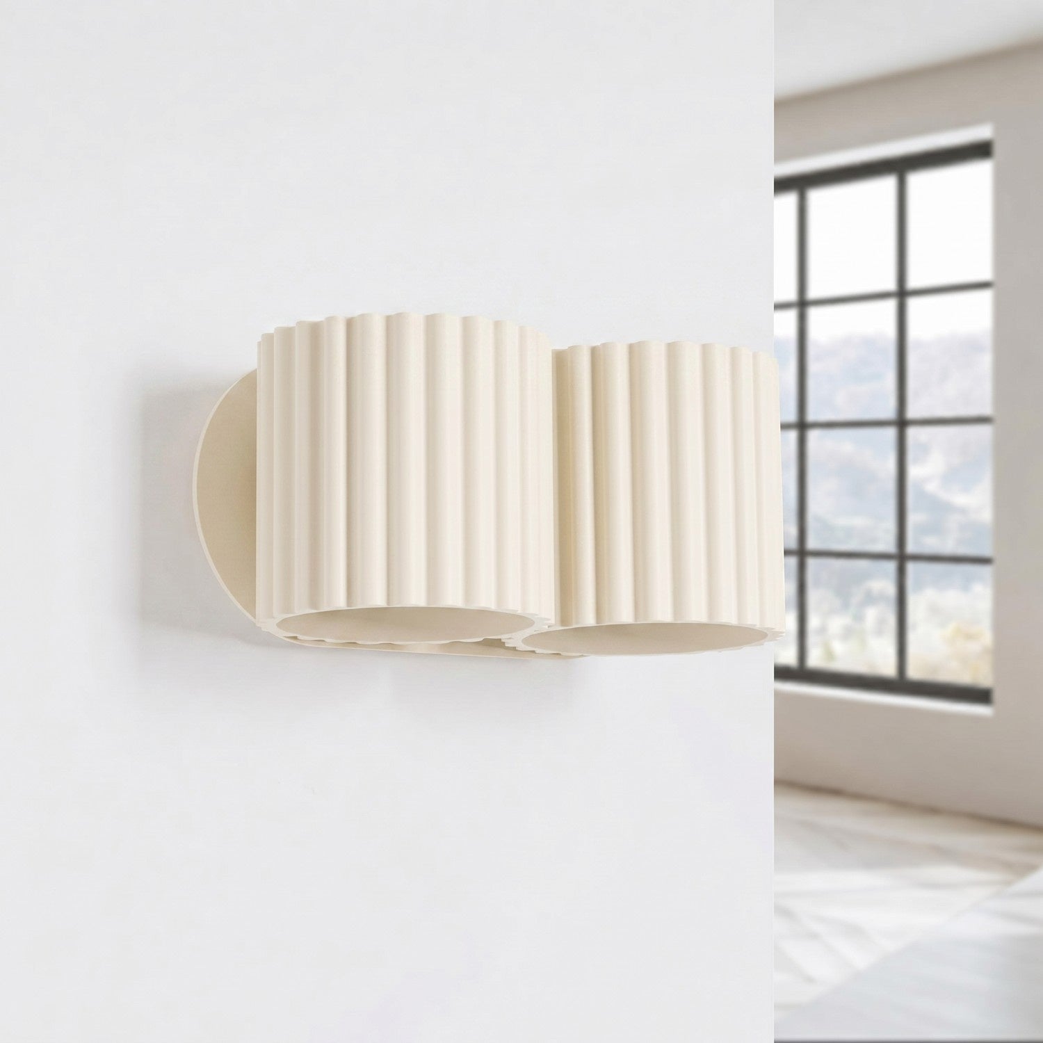 Wandleuchte AURA 2 in Beige – zwei geriffelte Leuchtenkörper mit Up- & Downlight | Dexity
