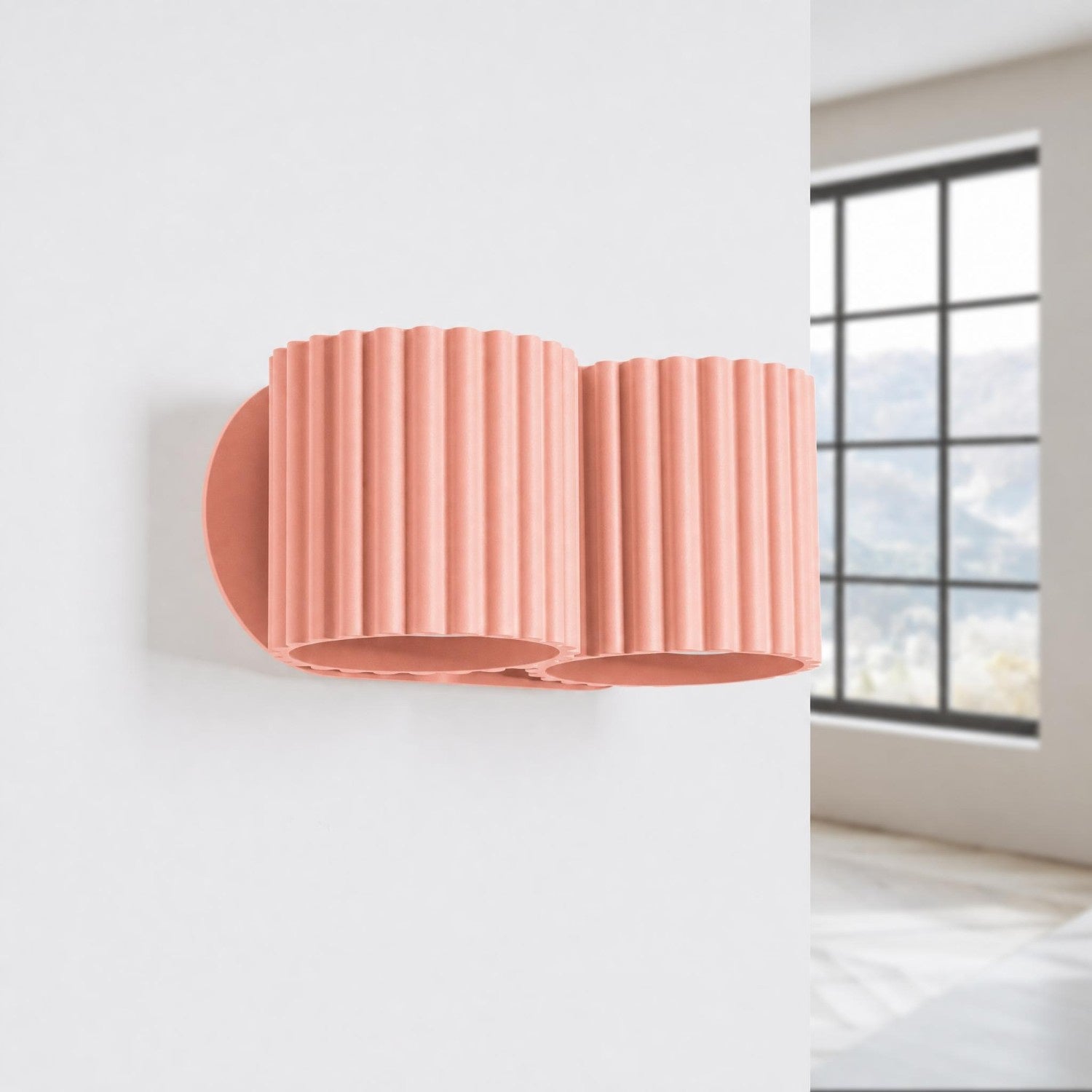 Wandleuchte AURA 2 in Apricot – zwei geriffelte Leuchtenkörper mit Up- & Downlight | Dexity