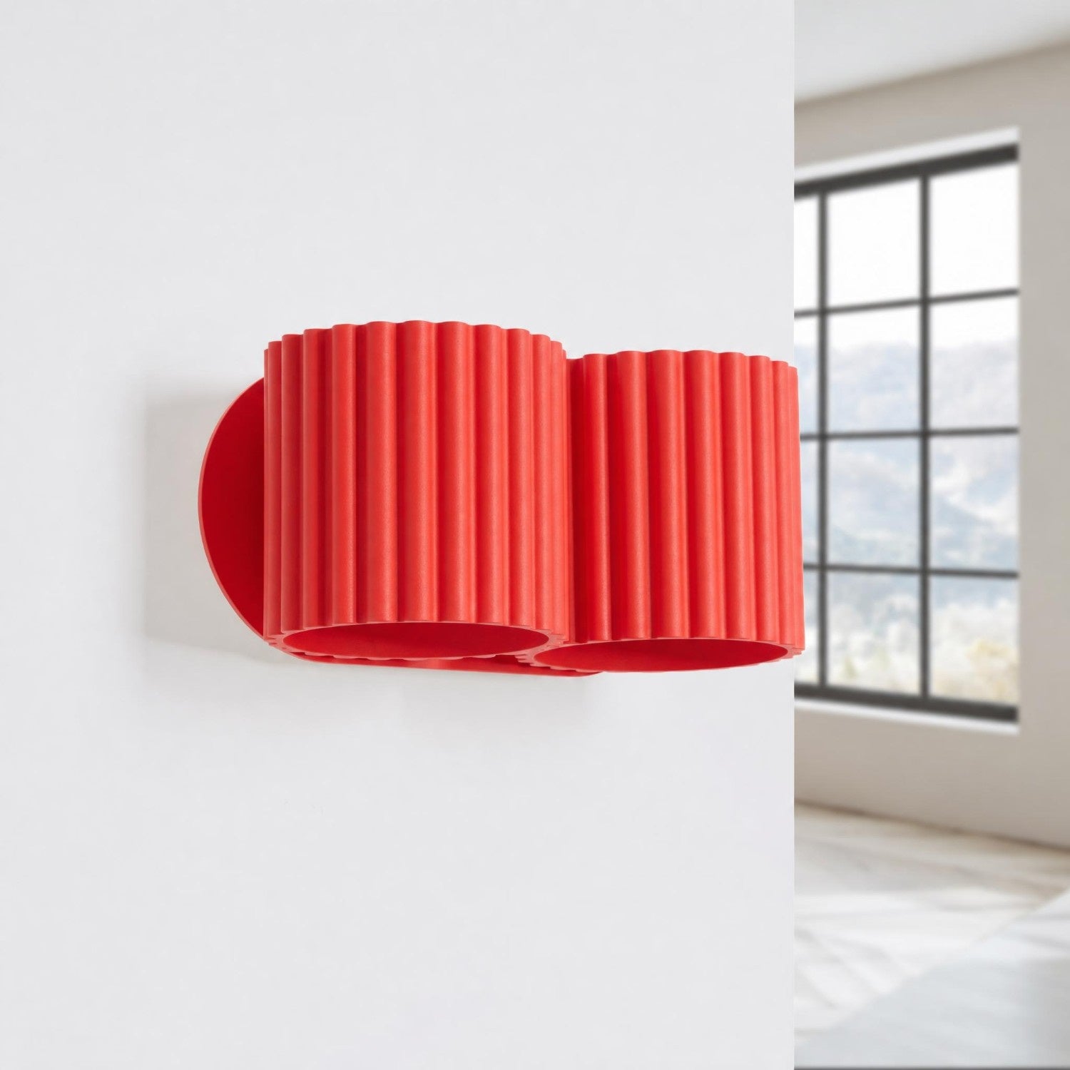 Wandleuchte AURA 2 in Rot – zwei geriffelte Leuchtenkörper mit Up- & Downlight | Dexity