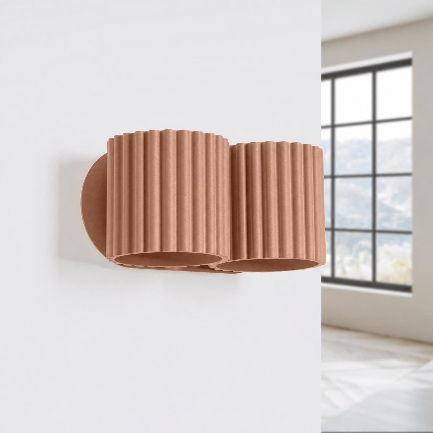 Wandleuchte AURA 2 in Mokka – zwei geriffelte Leuchtenkörper mit Up- & Downlight | Dexity