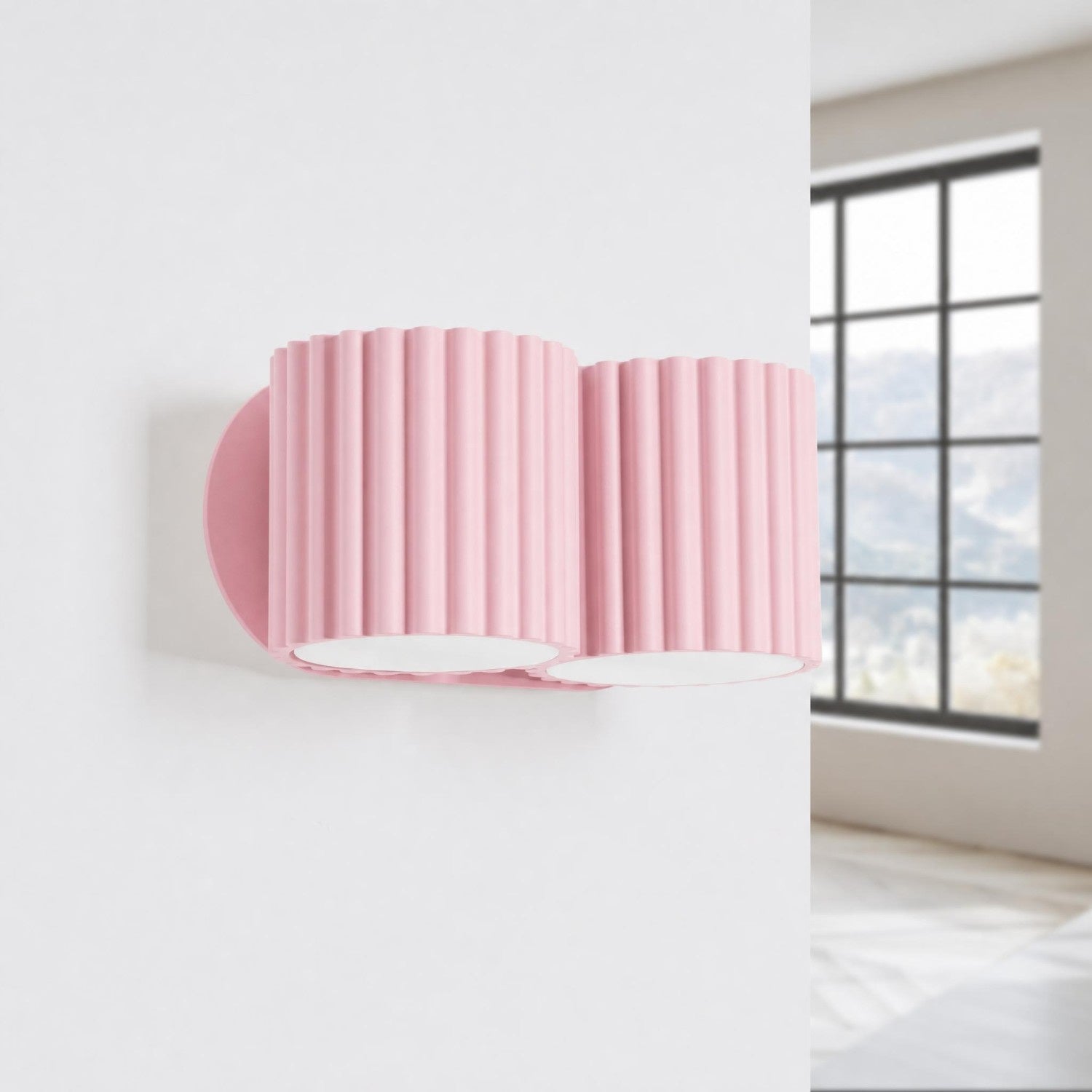 Wandleuchte AURA 2 in Rosa – zwei geriffelte Leuchtenkörper mit Up- & Downlight | Dexity