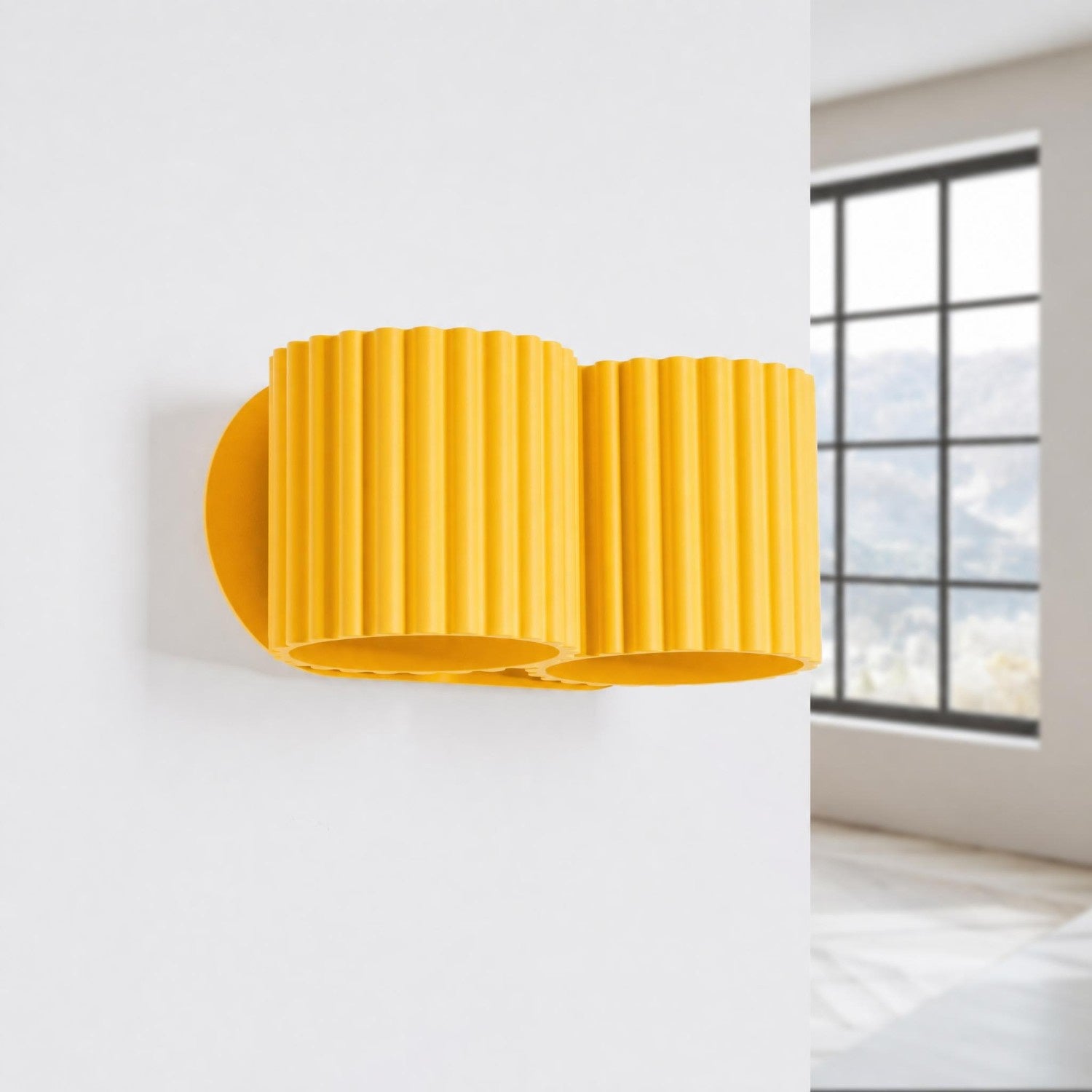 Wandleuchte AURA 2 in Gelb – zwei geriffelte Leuchtenkörper mit Up- & Downlight | Dexity